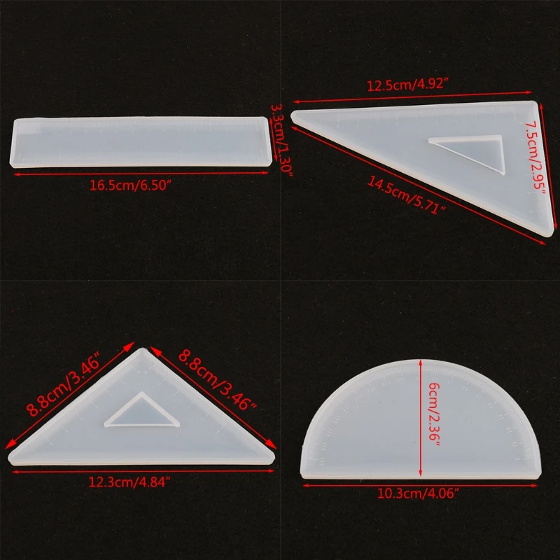4 Shapes Silicone Resin Ruler Molds Straignt Square Triangular Rulers Protractor Handmade Mold Art Craft
