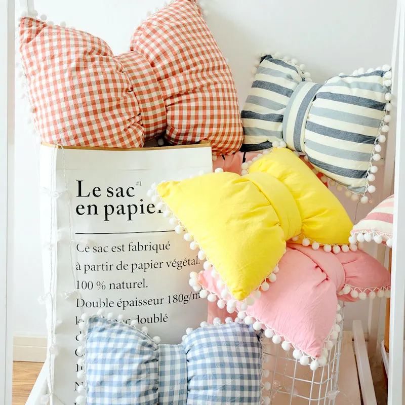 Ins Hot Cotton Bow Sofa Throw Pillow girly Bedroom Bay Window decoration Cushion cute bed Stripe Houndstooth Bow Sleeping Pillow