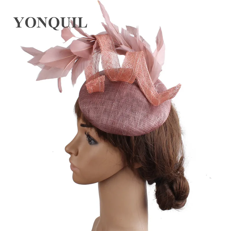 High Quality Sinamay Fascinator Clip Wedding Party Hats Bride Marriaged Headpiece Women Feather Cocktail Race Hair Accessories