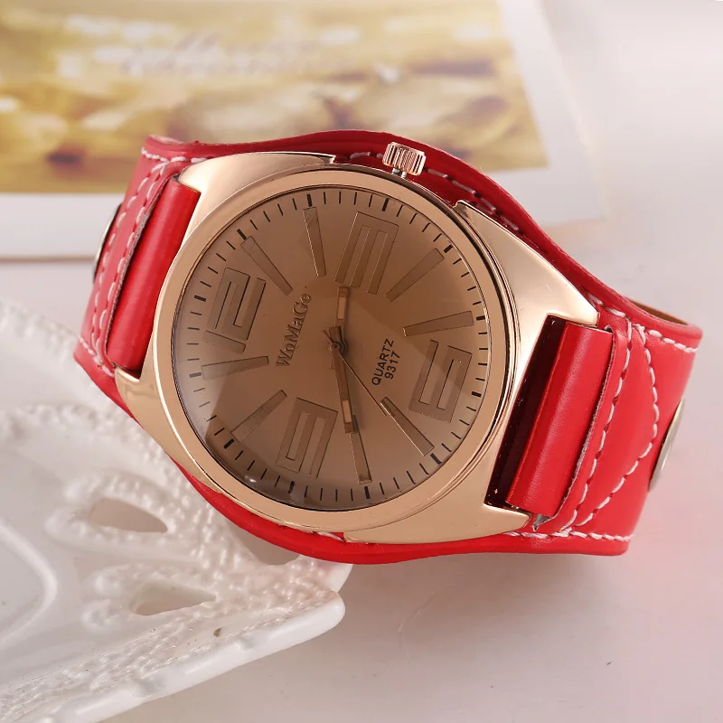 2021 Womage Fashion Brand Watch Women Red Watches Rose Gold Big Dial Quartz Wristwatches Casual Ladies Watches Reloj Mujer