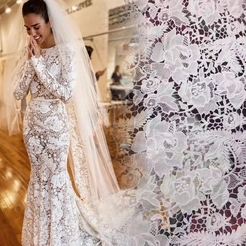 

2020 Latest Gorgeous Off White Guipure DIY High Quality nigerian lace fabric bridal wedding dress french lace fabric