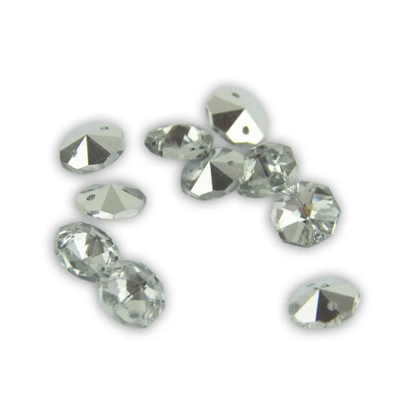 Clear Silver-plated Bottom Color Crystal Octagon Beads 50 Pieces 14mm In Two Holes Prism Suspension Window Pendant