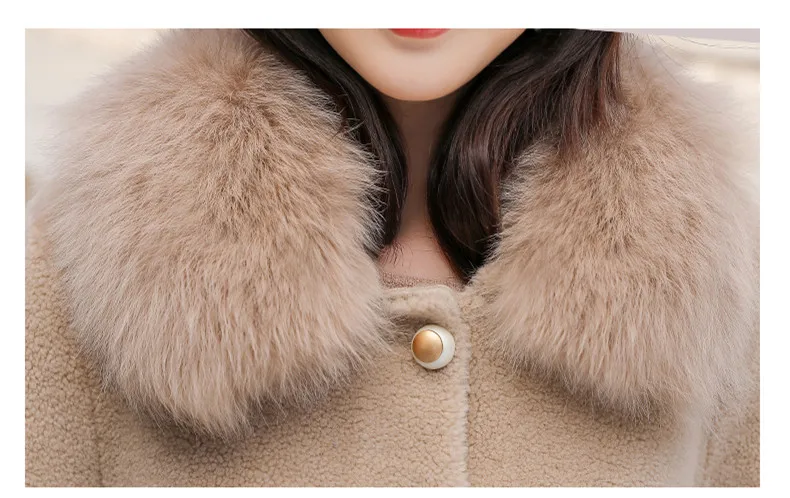 Schafe Lammfell Pelz Winter Mantel Frauen Echt Fox Pelz Kragen Wolle Mantel Weibliche Lamm Pelz Koreanische Jacke Manteau Femme MY4395