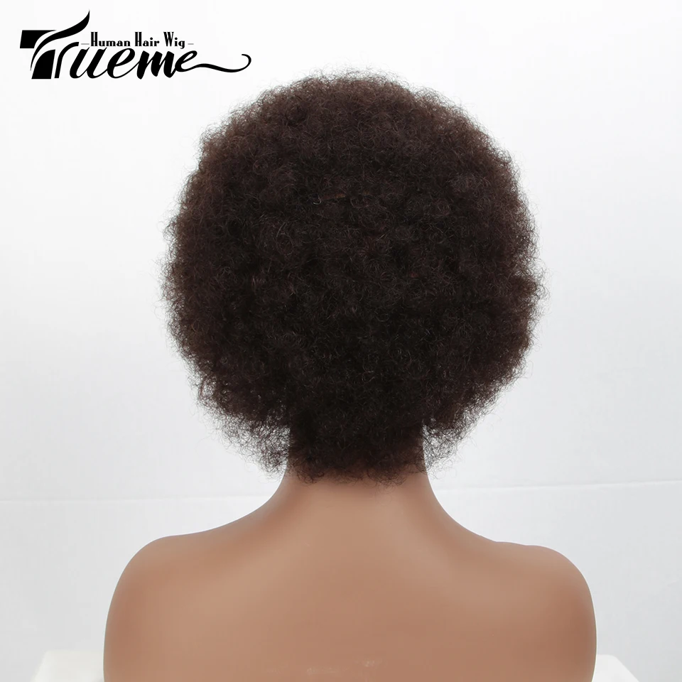 Trueme Cheap Short Afro Wigs For Black Women Brazilian Remy Human Hair Brown Red Wine Colors Bob Afro Kinky Curly Full Wig