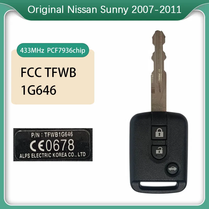 CN027091 Original Key N□□issan Sunny 2007-2011 3 Buttons Remote Key 434MHz With  PCF7936 Chip 80564-95F0F TFWB1G648