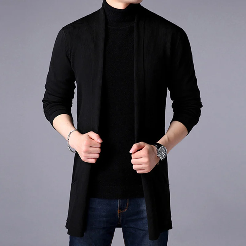 FAVOCENT Men Thin Knitted Cardigan Sweater Spring Autumn Solid Sweater Bottoming Long Sleeved Mens Slim Fit Cardigan Sweater