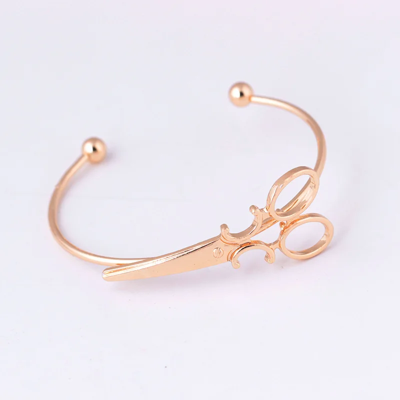 Creative Charm Bracelet Bangle Personality Scissors Shape Design Simple Open Bracelet Adjustable Women Statement Jewelry Gift