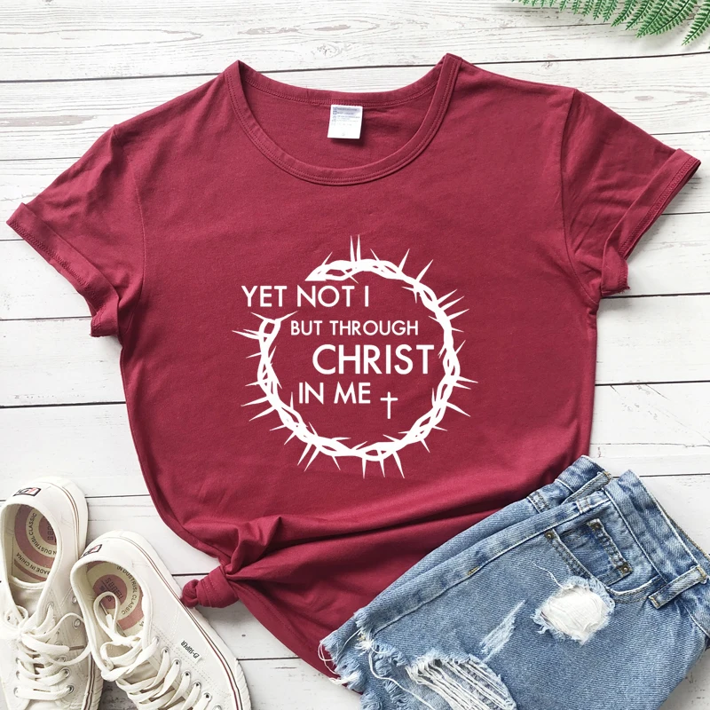 Jeszcze nie ja, ale przez chrystusa we mnie koszulka katolicka religia chrześcijańska Tshirt słodkie kobiety graficzna koszulka wielkanocna jezus koszulka