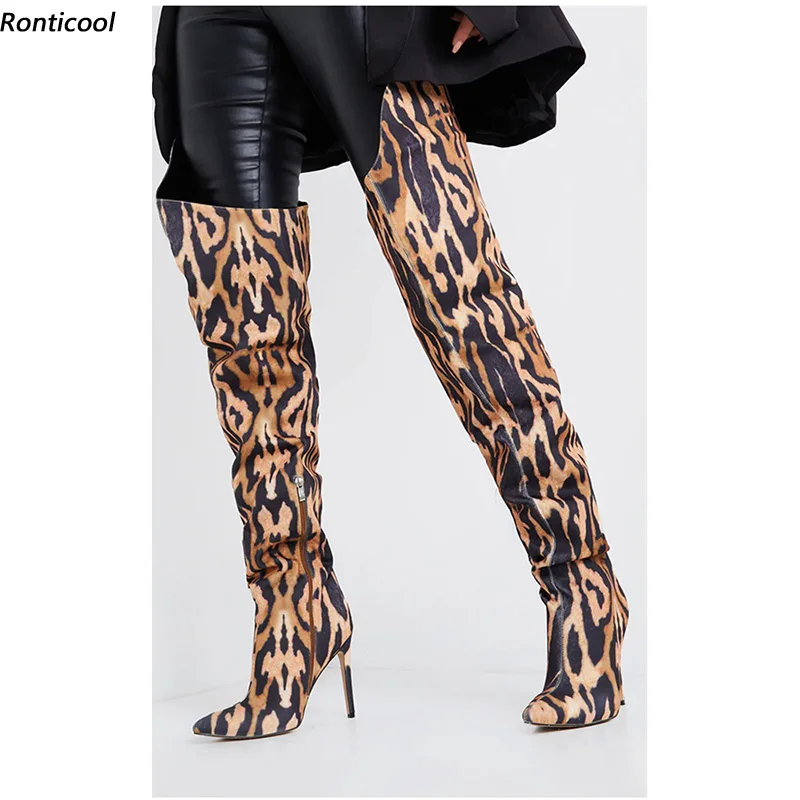 

Ronticool Handmade Women Winter Over The Knee Boots Sexy Stiletto Heels Pointed Toe Leopard Club Wear Shoes Us Size 5-10.5