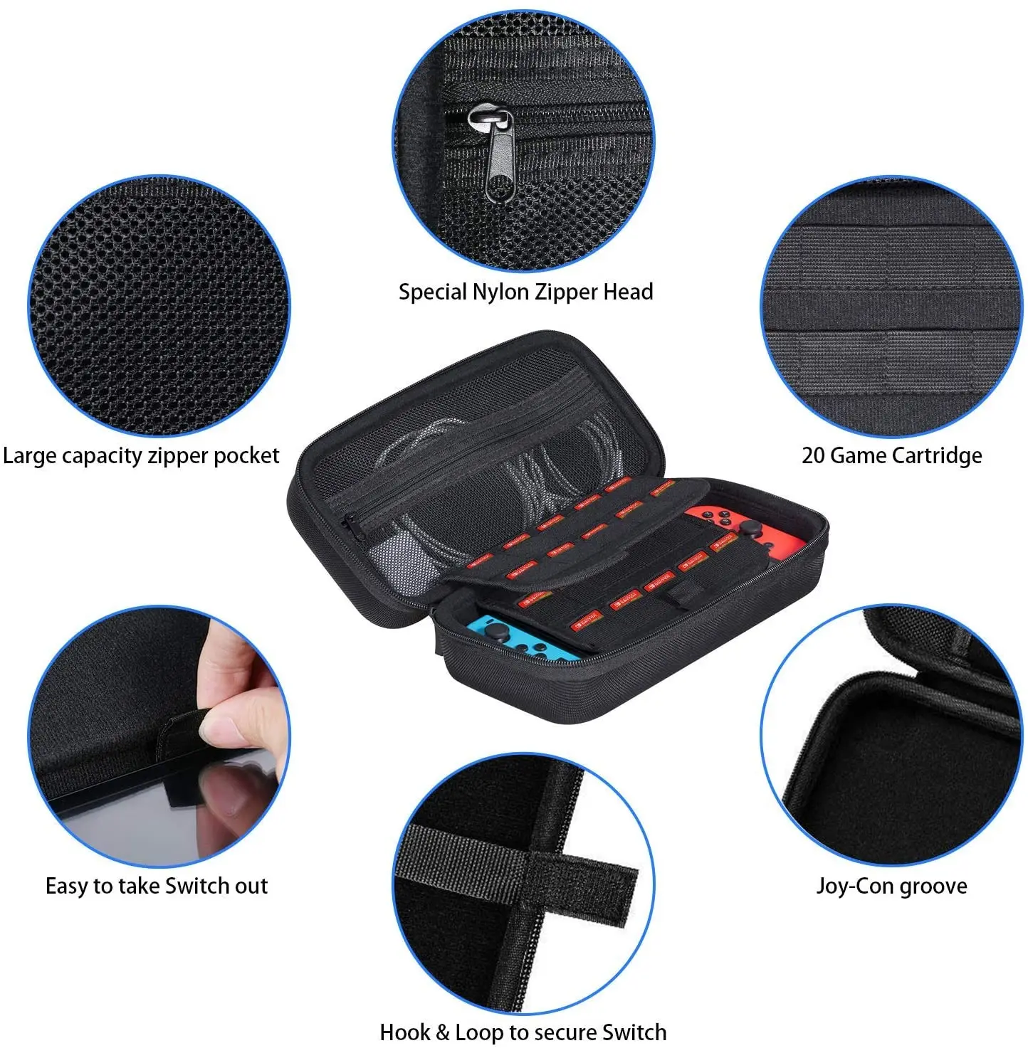 Mooroer Bag compatibile con Nintendo Switch custodia per il trasporto custodia per interruttore custodia 6 impugnature Joycon e PlayStand per Nintendo Switch