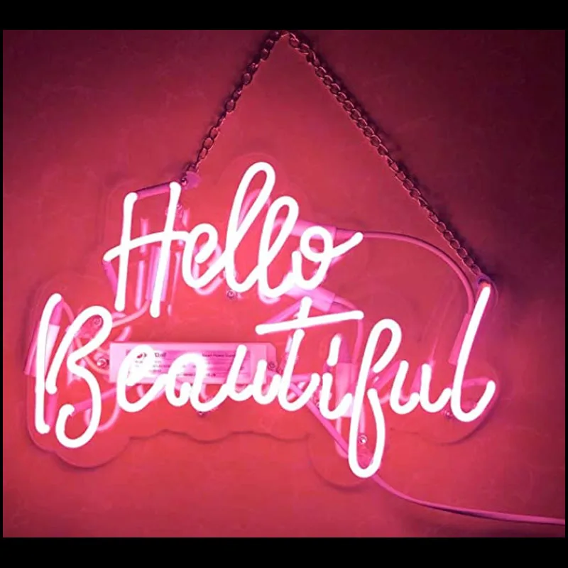 

Neon Sign Hello Beautiful Handmade Neon Wall Signs for Room Decor Home Bedroom Girls Pub Hotel Beach Cocktail Recreational Game