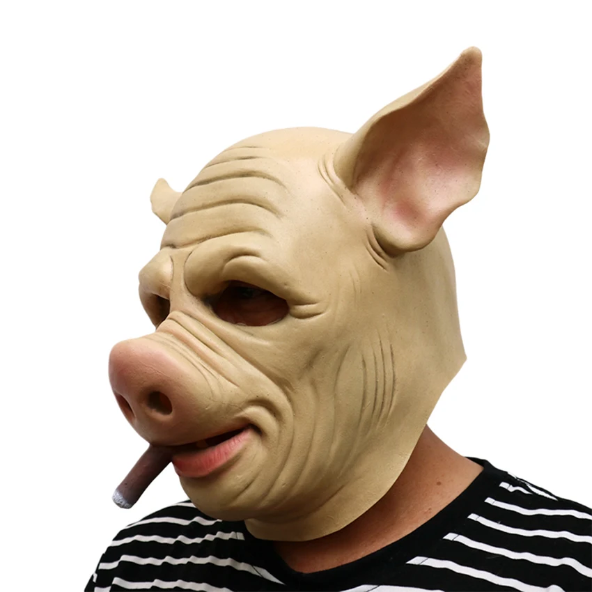 Funny Smoking Pig Cigar Mask Latex Pighead Cosplay Scary Halloween Anonymous Full Face Mask For Man Fancy Patry Carnival Prop