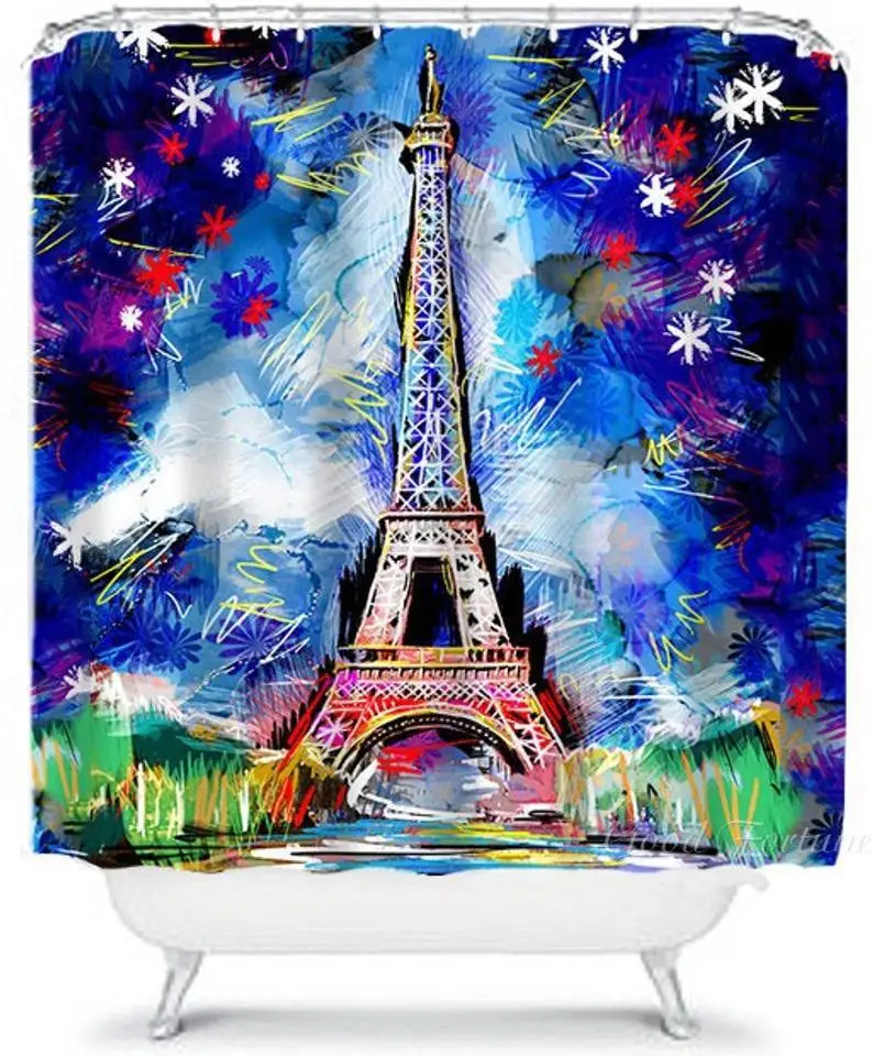 Eiffel Tower Shower Curtain Decor Bathroom Art