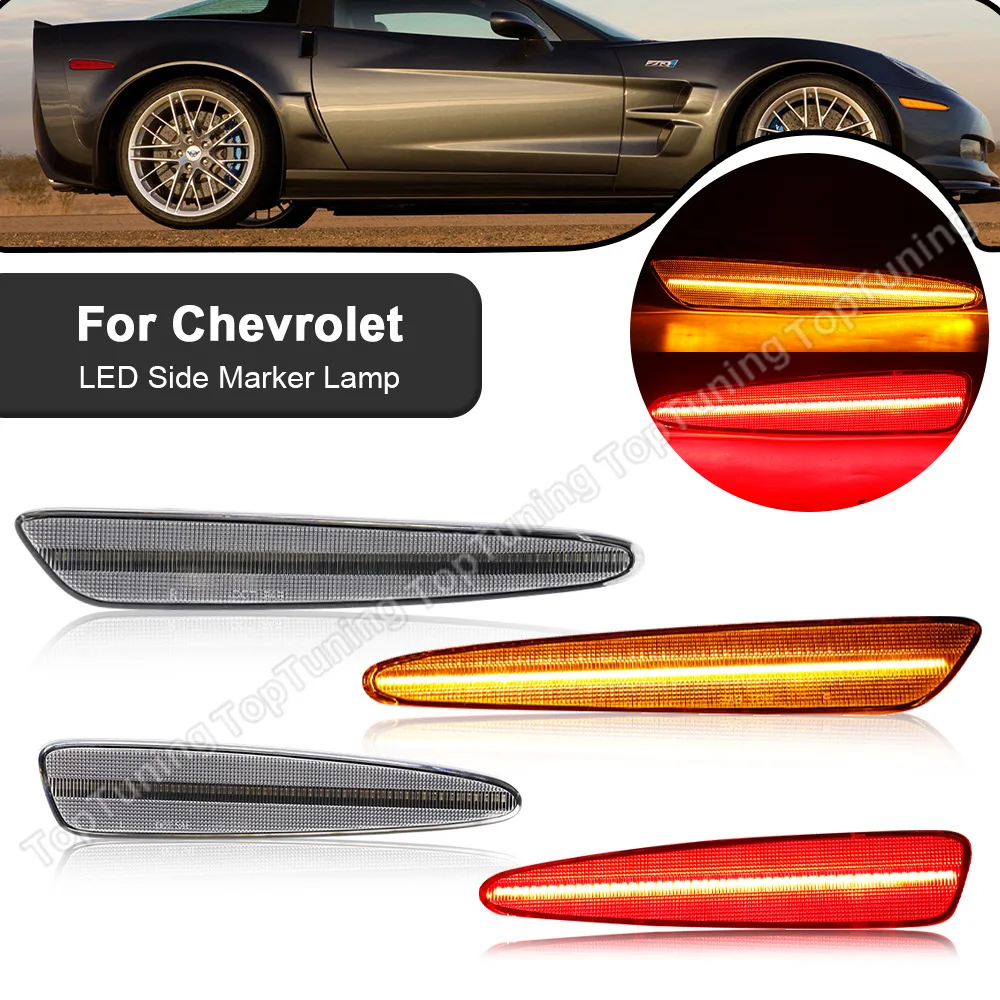 

For Chevrolet Corvette C6 2005-2013 Front Amber Rear Red Full LED Side Marker Light Smoked /Clear Lens 4PCS