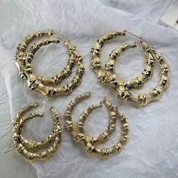 AMORCOME Hiphop Big Bamboo Circle Hoop Earrings For Women Oversized Large Bamboo Joint Earrings Nightclubs 2020 Jewelry Brincos