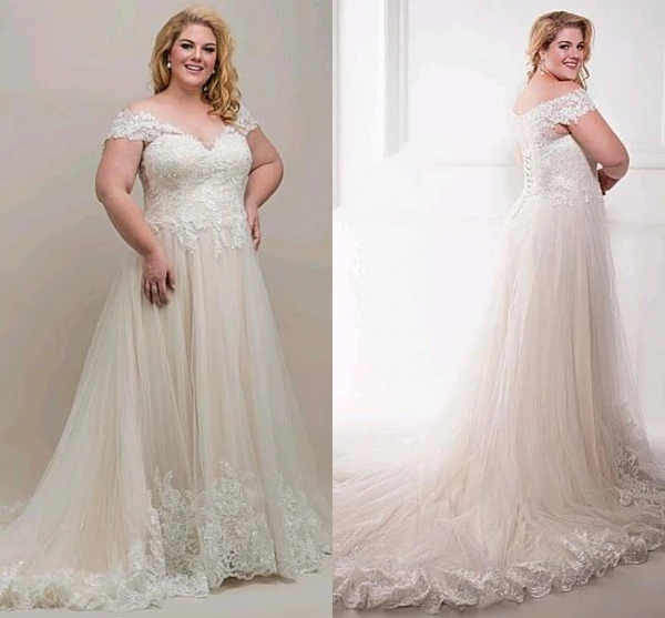 

New Elegant Ivory Wedding Dress Appliques Plus Size V-Neck Tulle Off-the-shoulder Lace Bridal Gowns Robe De Mariag