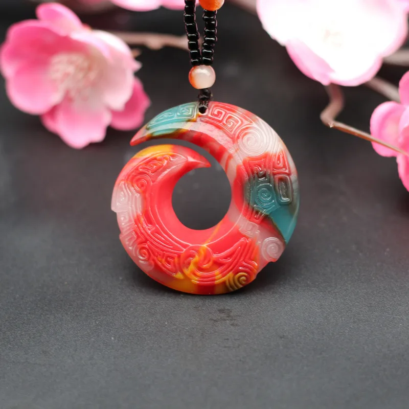 

Natural Color Jade Rune Pendant Necklace Chinese Double-sided Hollow Carved Fashion Charm Jadeite Jewelry Amulet Men Women Gifts