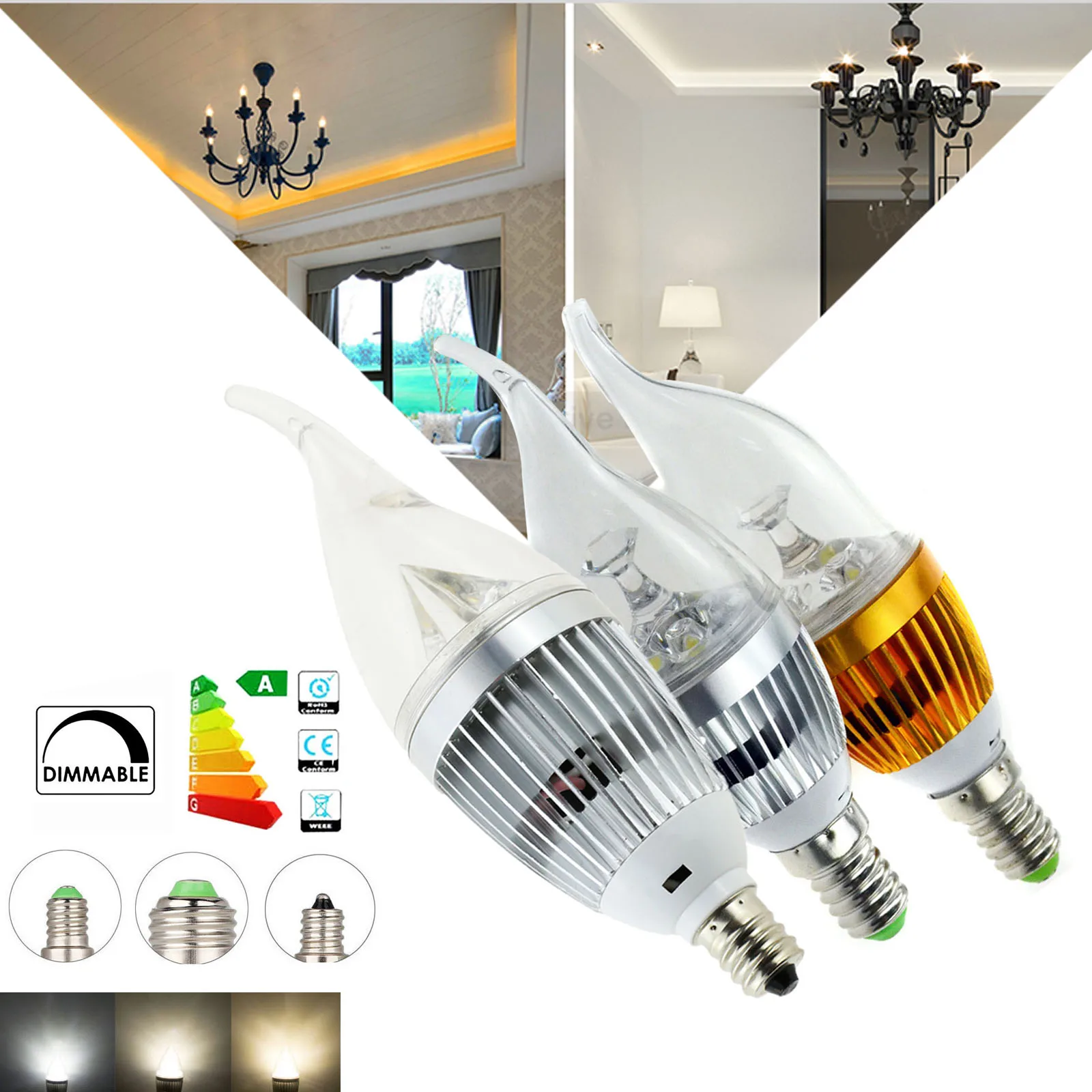 

Dimmable 6W LED E12 E27 E14 Chandelier Candle Light Bulbs 110V 220V Lamps Glass Flame Shape Replace 30W Halogen Lighting Lamp