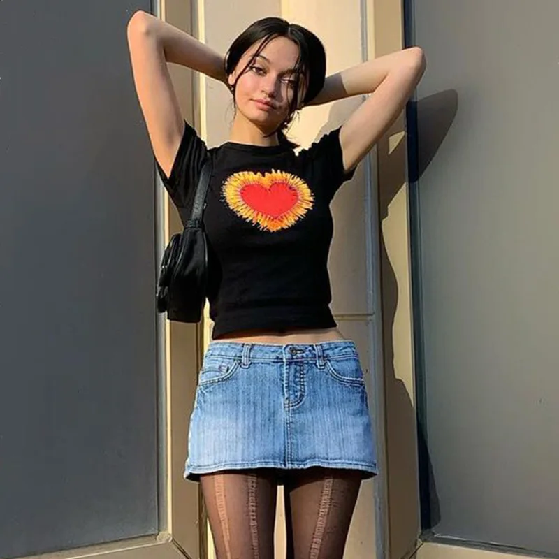 Chinese Style Casual Black Women T-shirts Harajuku Short Sleeve Crop Top T Shirt Hollow Out Sexy Tee Shirt Summer