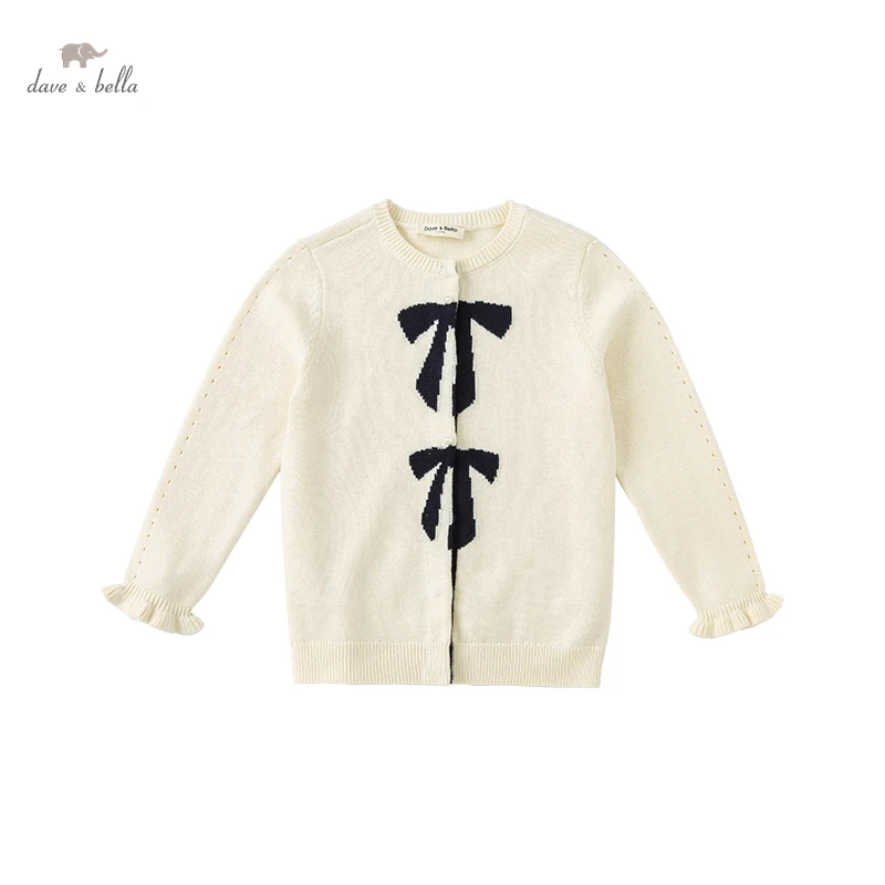 DKY19240 dave bella autumn 5Y-13Y kids clothes children fashion  bow sweater appliques sweater girls high quality clothes