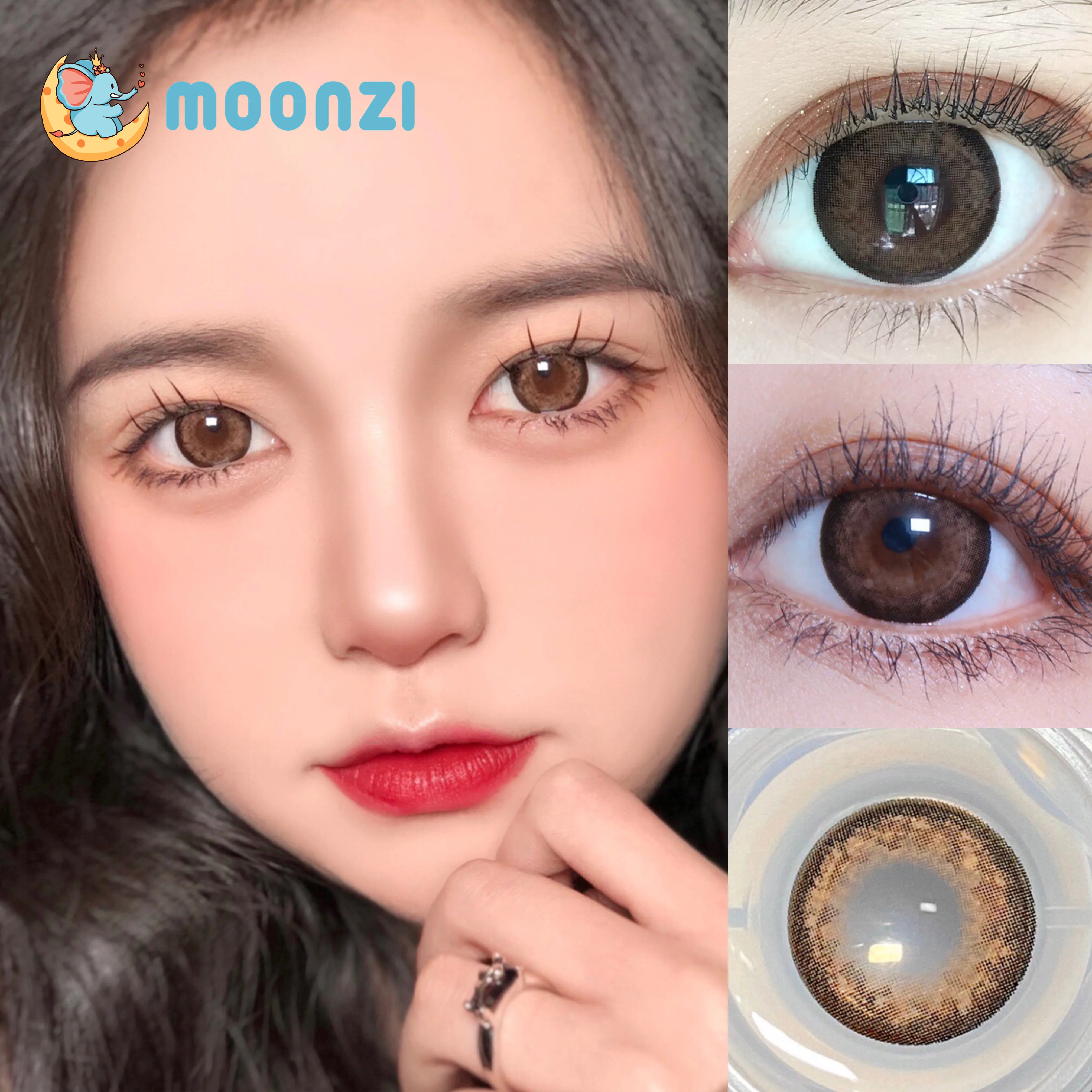 MOONZI Mochi lensa kontak coklat, lensa kontak berwarna 14.5mm untuk resep miopia alami Tahunan
