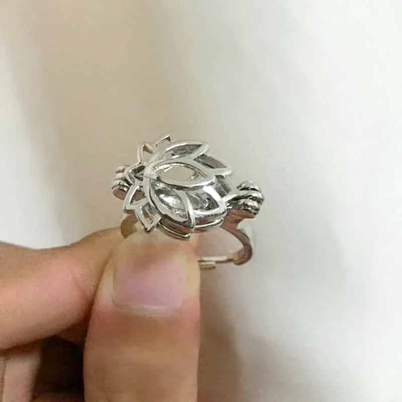 Lotus Flower Cage RingDIY Can Put Into Pearl Gem Beads Ring Fittings Adjustable Size