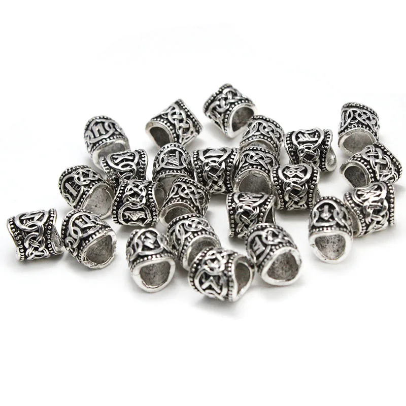 24pcs/Set Viking Runes Beads for Jewelry Making Hair Braid Dreadlock Beard Beads Metal Spacer Large Hole Knife Beads DIY Craft