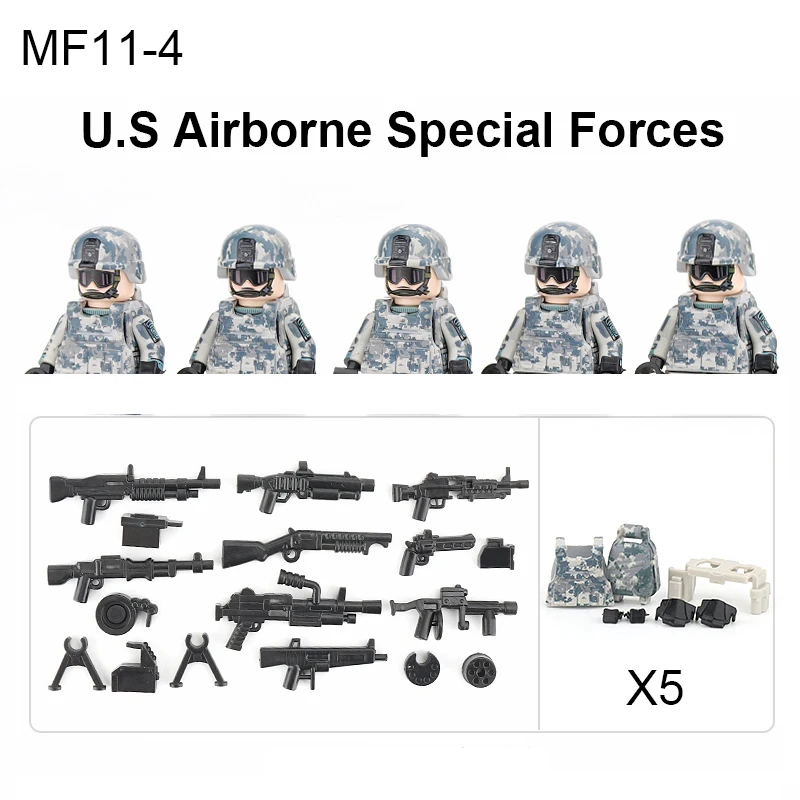 

Military U.S Airborne Special Force Soldiers Building Blocks Military Infantry Figures Weapons Gun Parts Mini Bricks Toys Kids