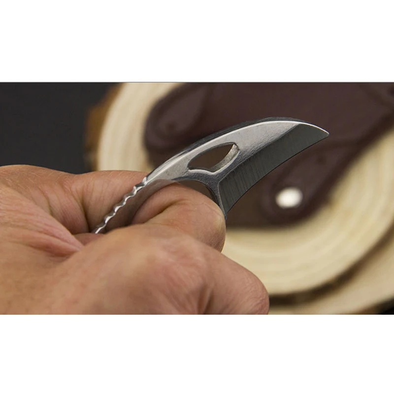 Outdoor Mini Mc Pocket Karambit Met Lederen Schede Cutter Draagbare Klauw Mes Tool Camp Gadget Overleven Box Pakket Opener Open