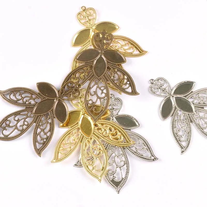 Gold Silver Metal Crafts Leaf Flower Connectors Filigree Wraps For DIY Jewelry Scrapbook Embellishments 10pcs 68x55mm Yk0774