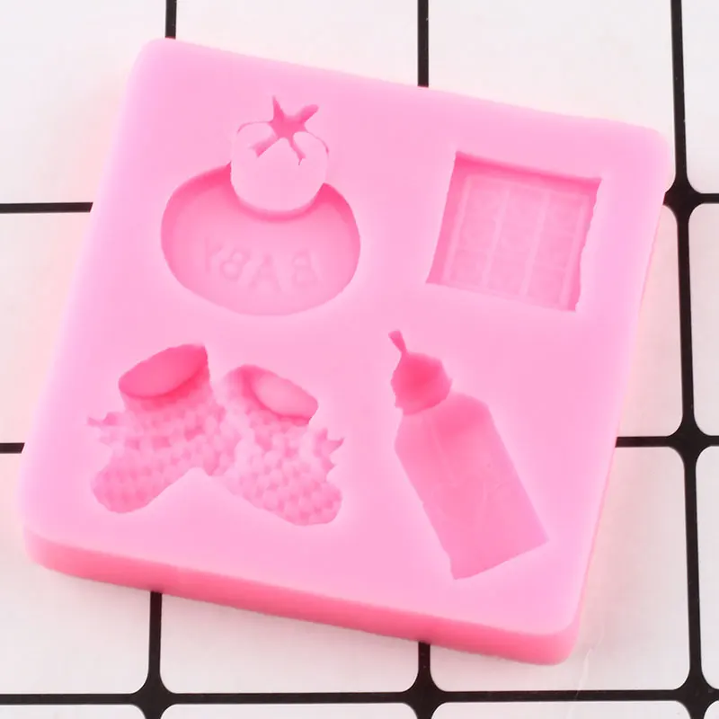 Baby Shower Party Silicone Mold Baby Shoes Fondant Molds Saliva Bottle Chocolate Candy Clay Resin Moulds Cake Decorating Tools