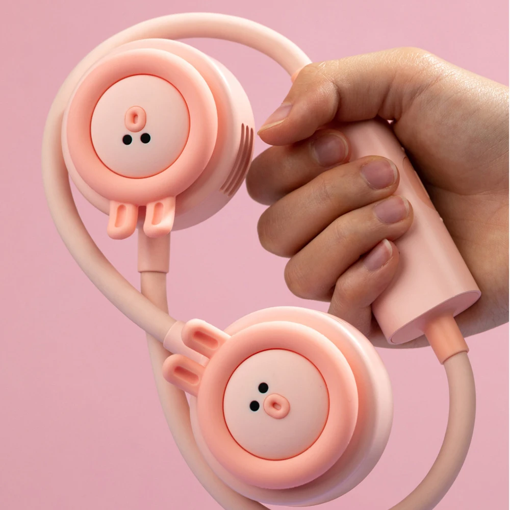 Mini ventilador portátil mãos-livres pendurar ao redor do pescoço recarregável à pilha doce rosa esporte ventilador de refrigeração usb