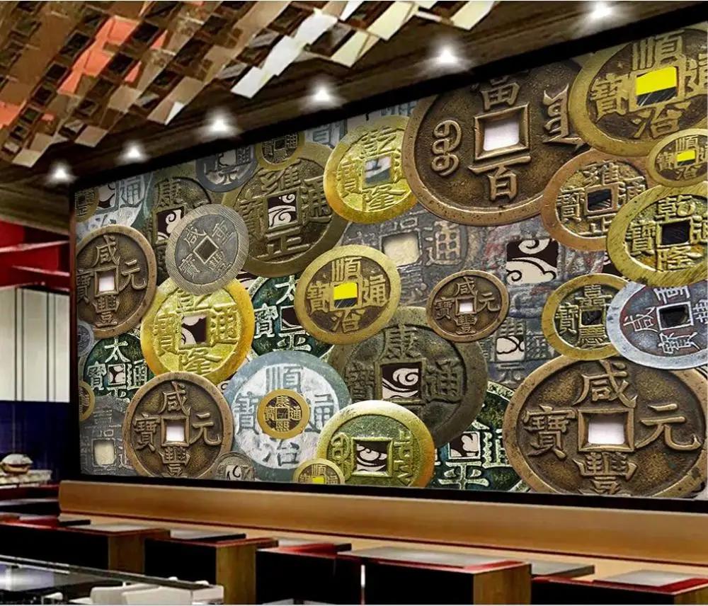 XUE SU Custom large-scale murals / wallpapers / nostalgic retro copper coin image catering background wall covering