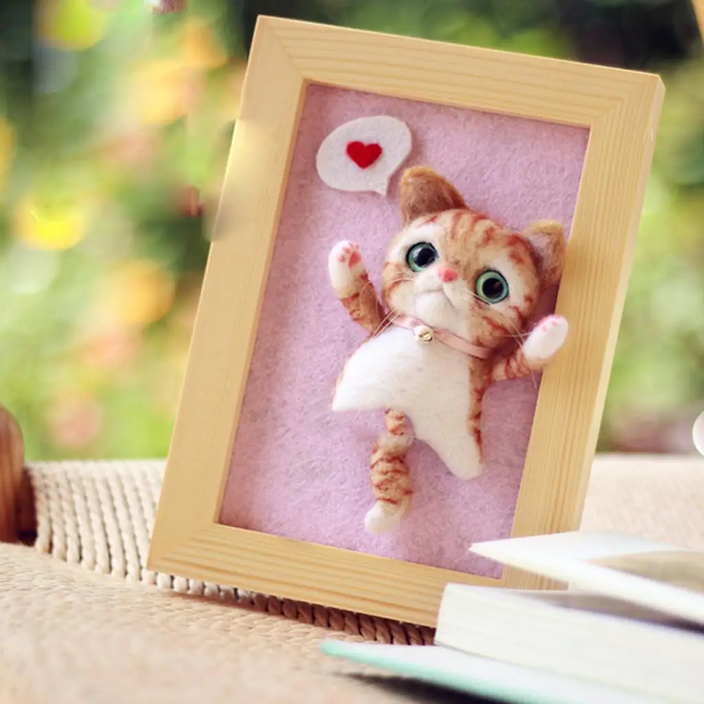 Unfinished Cute Siamese Tabby Civet Cats Kitty Wool Doll Felting Kits With Frame Handmade Needles Felt Package DIY Gift For Kid