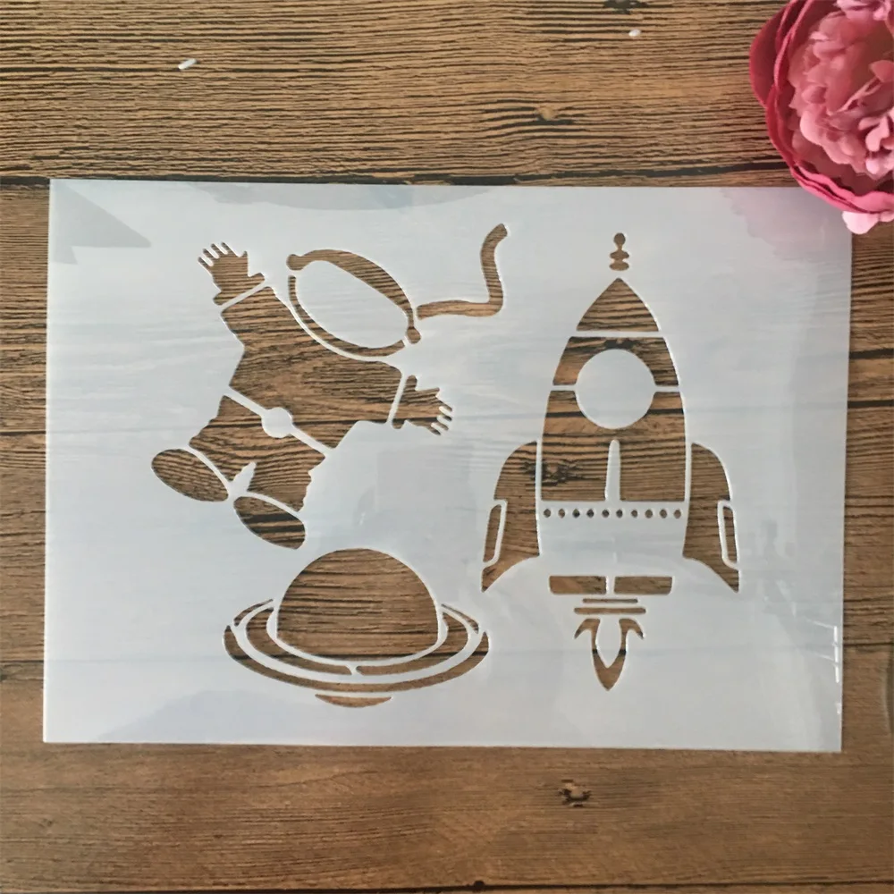 A4 29cm Spacecraft Astronaut DIY Layering Stencils Wall Painting Scrapbook Coloring Embossing Album Decorative Template