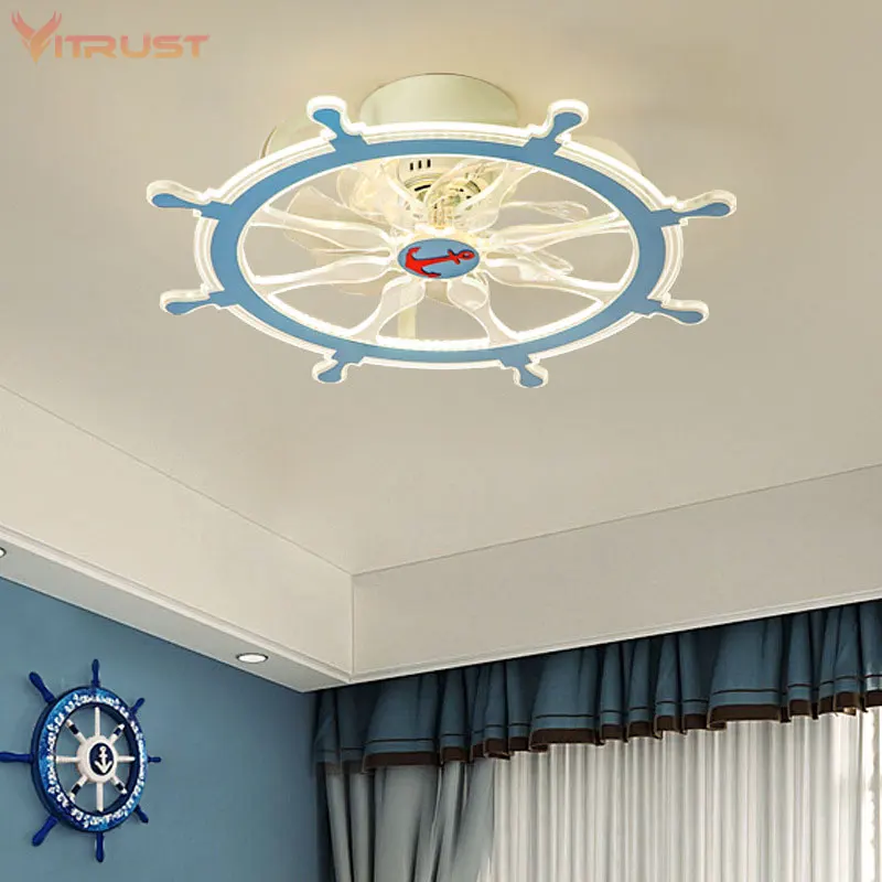 

Boat Rudder Intelligent Fan Lamp Creative Ceiling Fan Lamp House Hold Ceiling Fan with Lamp