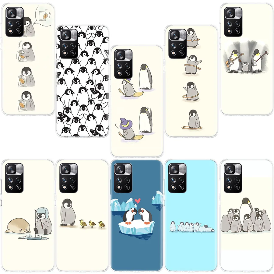 스마트폰 케이스 샤오미 미 13 11T 11 울트라 11i 12 12T 프로 12x10T 10 라이트 5G 9 9T 8 5X 6X, 귀여운 사랑스러운 펭귄 소프트 TPU 전화 케이스