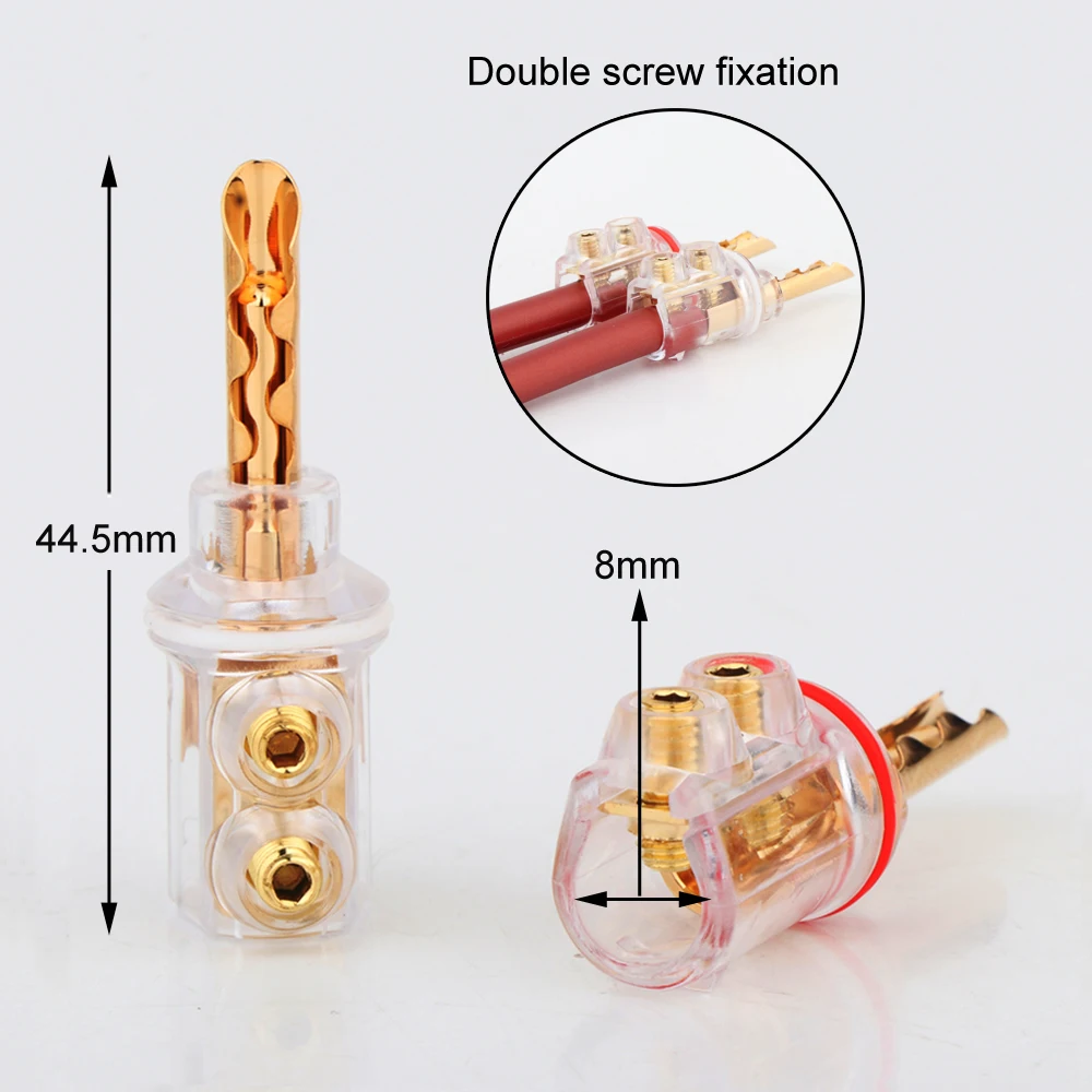 

BA1445 4xHifi audio Gold plated BFA banana Transparent Cover Audio Banana Plug 1Set for speaker cable without Box