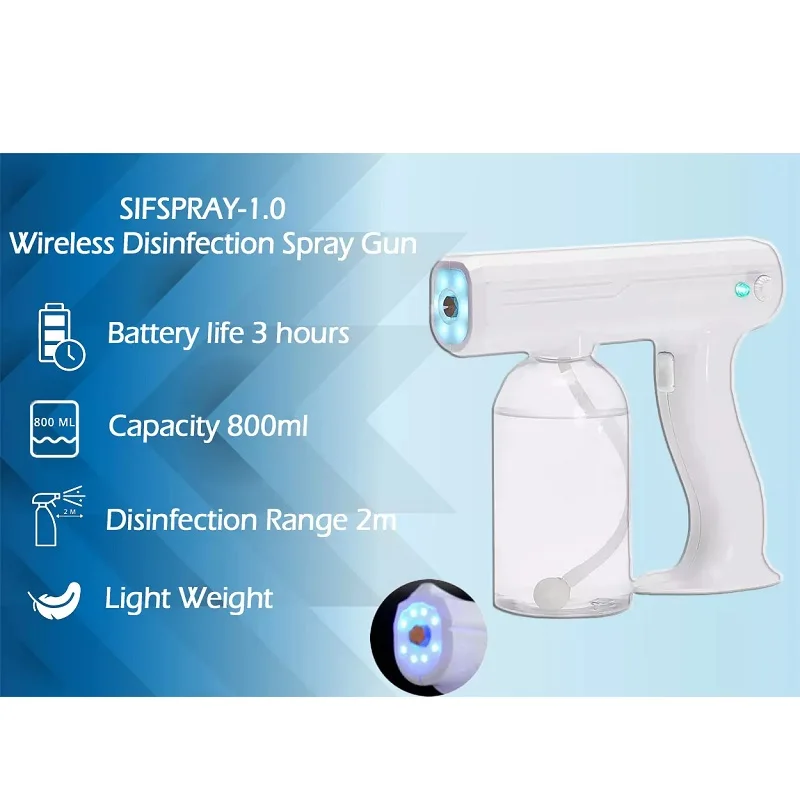 2020 Rechargable Nano Mist Wireless Disinfection Spray Gun Electric Atomizer For Sterilization Disinfection With 8 Light 800ML