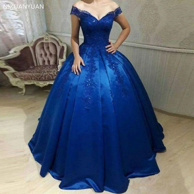 2023 Royal Blue Off The Shoulder Quinceanera Dresses Lace Appliques Ball Gown Special Occasion Dresses Sweet 16 18 Party Dress