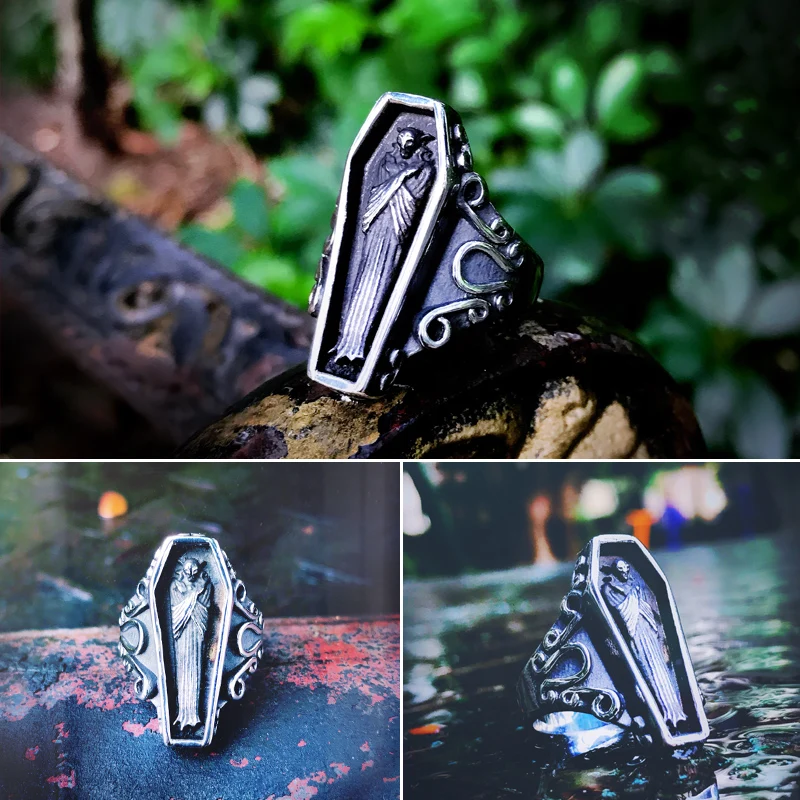 Punk Vampire Diaries Undertaker Ring Biker Rock Stainless Steel With Purple Colour Vintage Jewelry Men