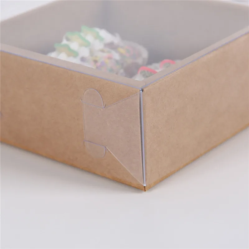 100pcs/lot Retro kraft paper Transparent moon cake egg yolk biscuit pastry box Pvc cover baking packaging box gift box