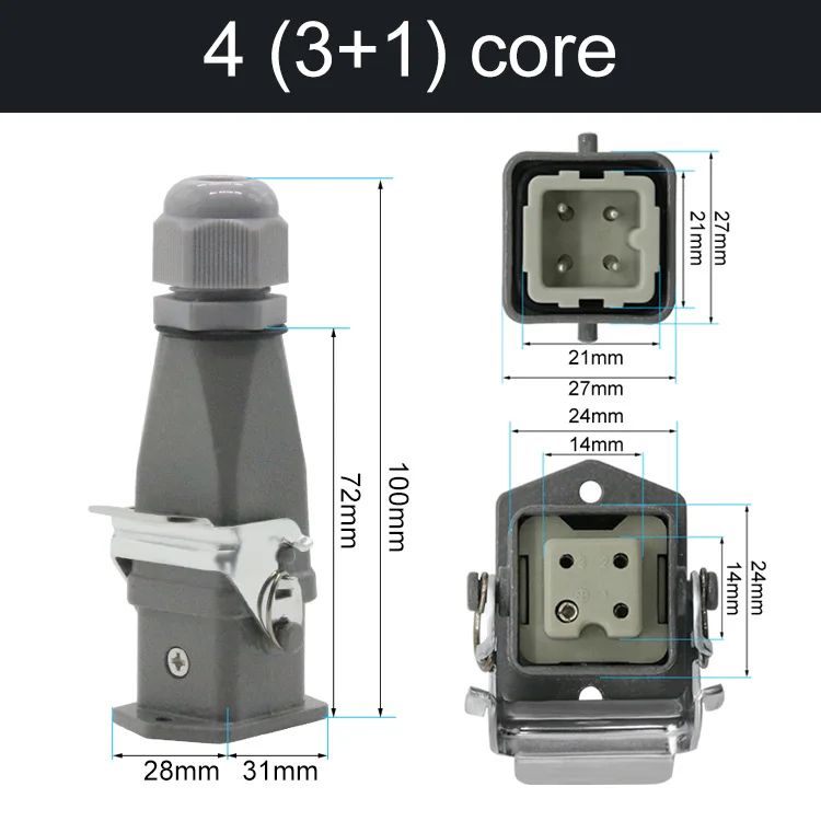 HDC-HA Rechthoekige Heavy Duty Connector 10A 16A 4 5 6 8-pins kern Luchtvaart Waterdichte industriële stopcontact