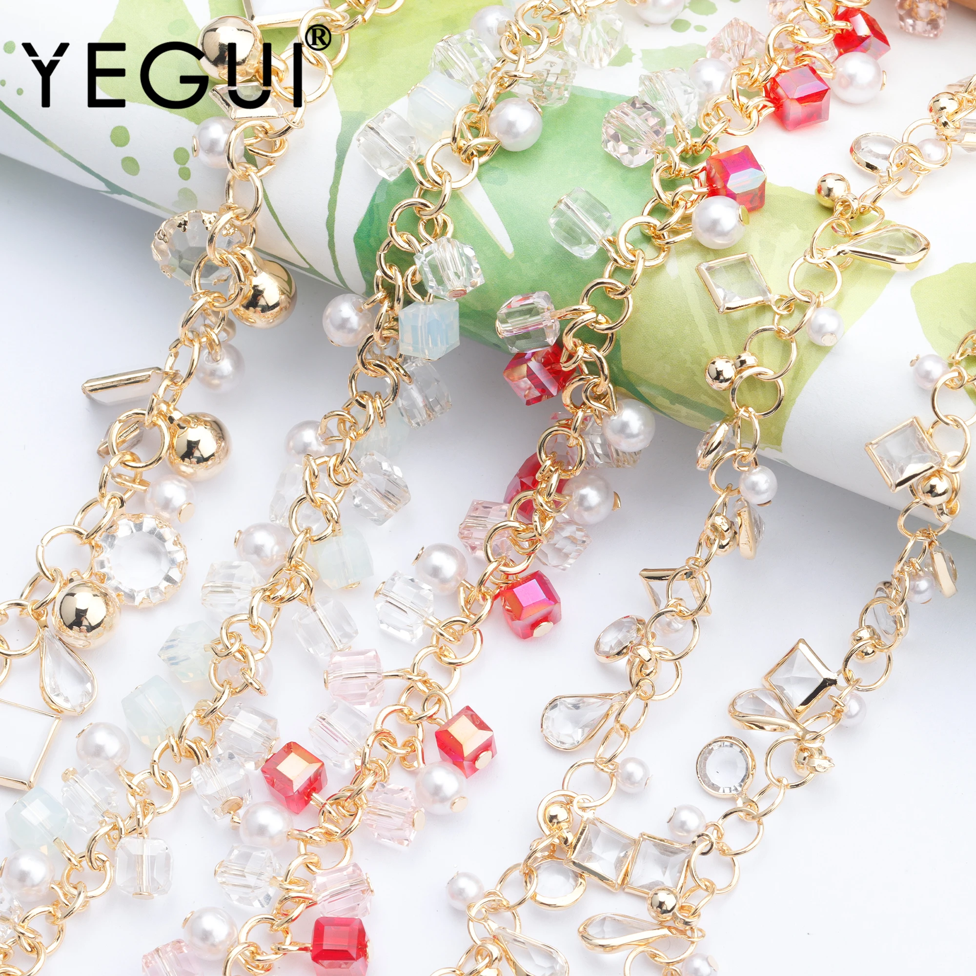 

YEGUI C136,jewelry accessories,diy chain,18k gold plated,0.3 microns,plastic pearl,hand made,diy bracelet necklace,50cm/lot