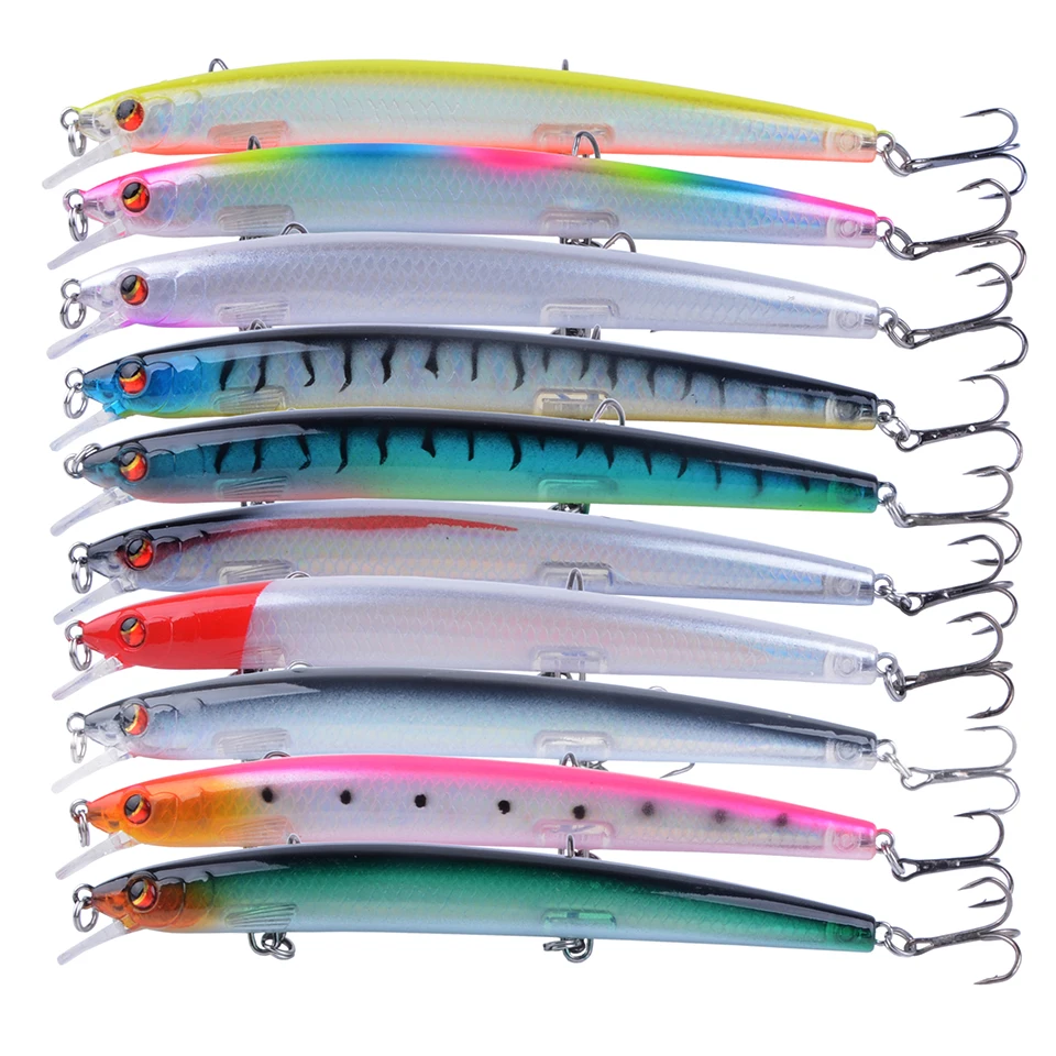 

100pcs 130mm 15g Artifical Hard Bait Minnow Fishing Lure Wobblers Floating Seabass Fishing Tackle Crankbait Long Casting 3D Eyes