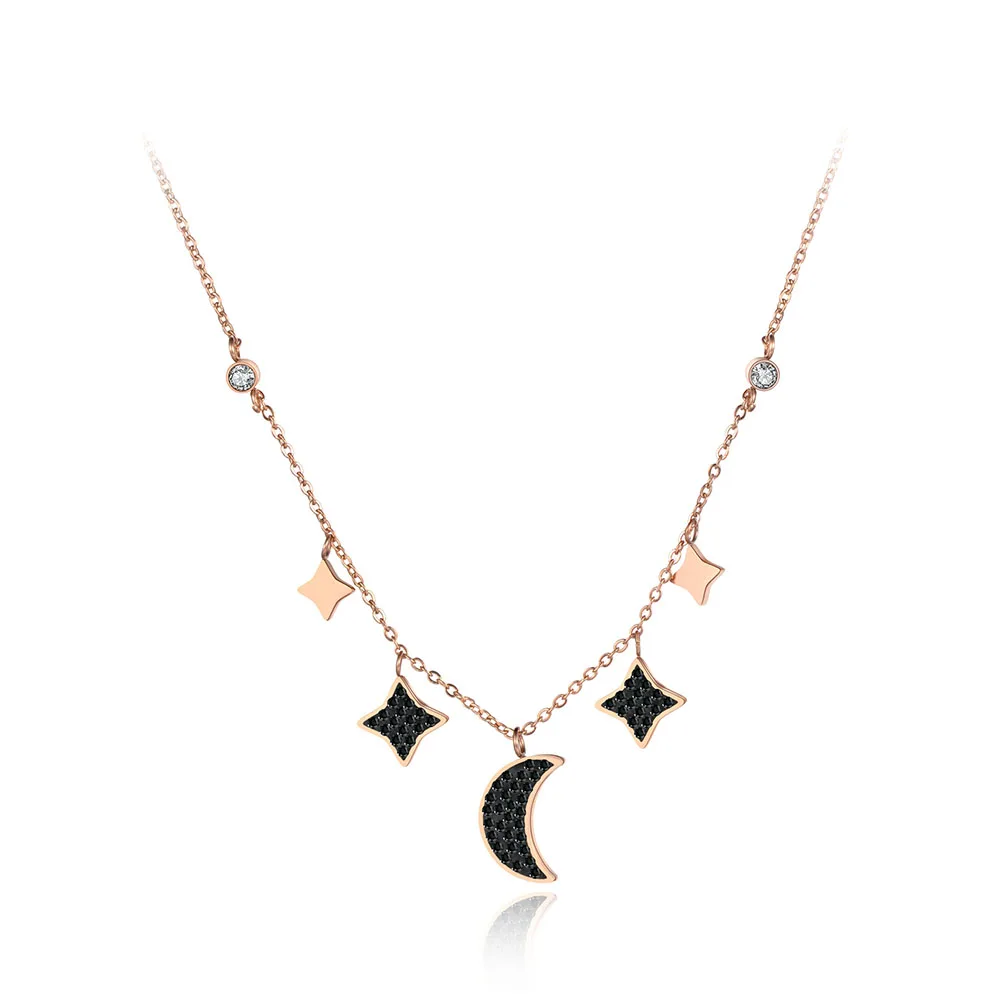 Lokaer Titanium Stainless Steel CZ Crystal Star Moon Charm Pendant Necklace Jewelry Trendy Choker Necklace For Women Girl N19116