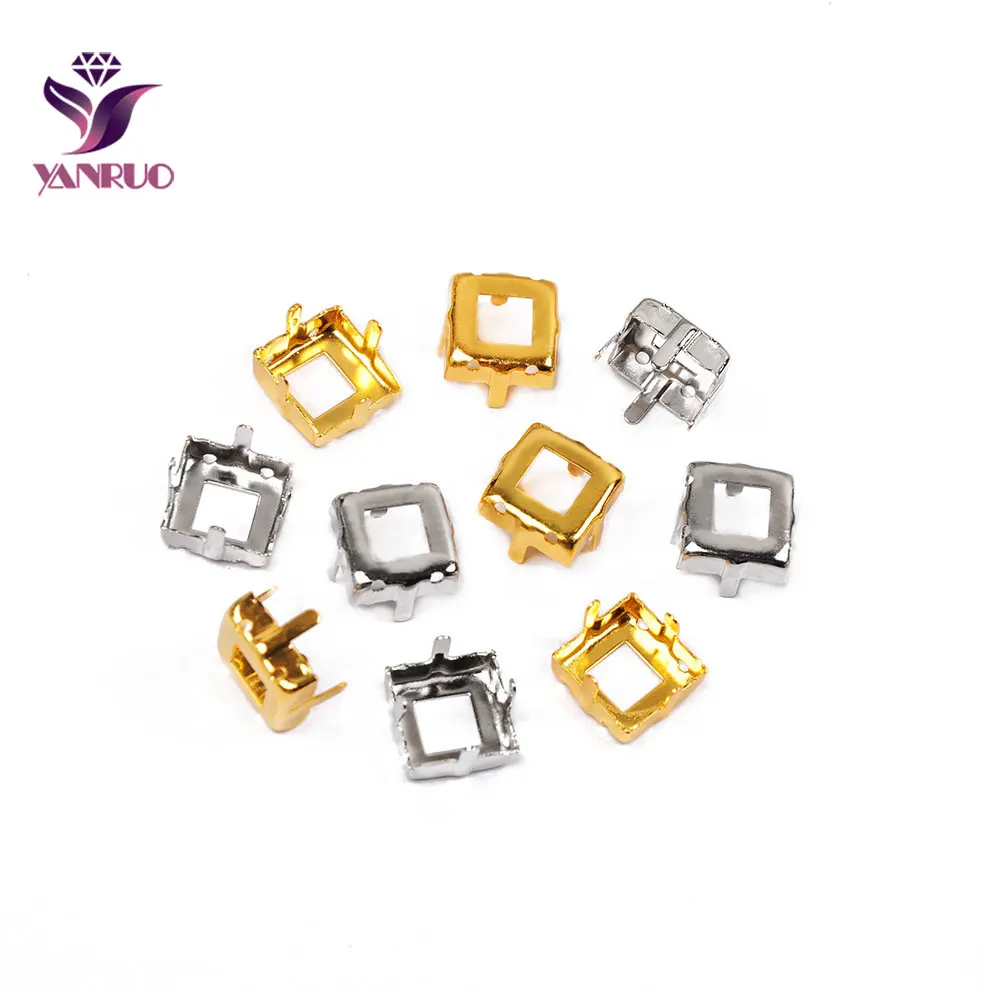 

YANRUO 4428 4447 Square Copper K9 Empty Claw Settings for Fancy Stones Silver Gold Firmly Set Pedestal