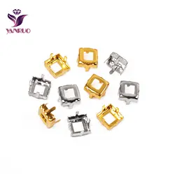 YANRUO 4428 4447 Square Copper K9 Empty Claw Settings for Fancy Stones Silver Gold Firmly Set Pedestal