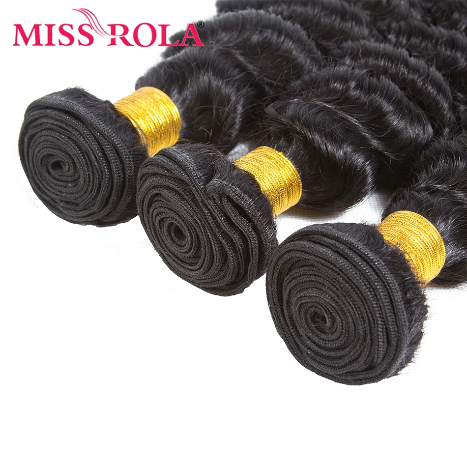 Miss Rola Hair Brazilian Deep Wave Hair Weave Bundles Natural Color 9/10 Bundles Deep Curly Hair Extensions 100% Human Hair Remy