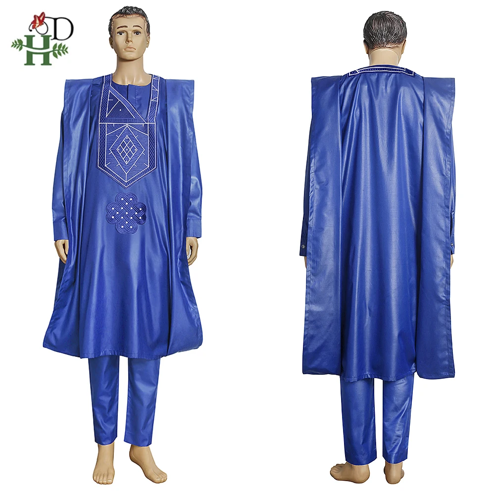 H & D Tenue Africaine Hommes Ankara Styles Agbada africano per uomo 2022 ricamato Boubou tradizionale festa nuziale Set 3 pezzi